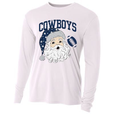 Funny Cowboys Santa Football Football Lover Gift Christmas Santa Football Xmas Cooling Performance Long Sleeve Crew