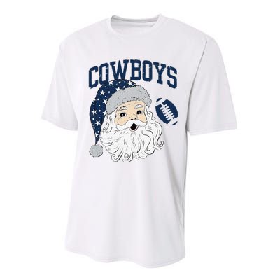 Funny Cowboys Santa Football Football Lover Gift Christmas Santa Football Xmas Performance Sprint T-Shirt