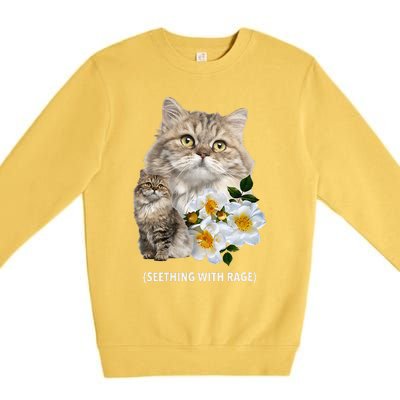 Funny Cat Seething With Rage Cute Sarcastic Kitty Feline Tee Premium Crewneck Sweatshirt