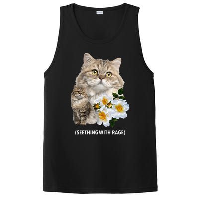 Funny Cat Seething With Rage Cute Sarcastic Kitty Feline Tee PosiCharge Competitor Tank