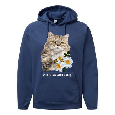 Funny Cat Seething With Rage Cute Sarcastic Kitty Feline Tee Performance Fleece Hoodie