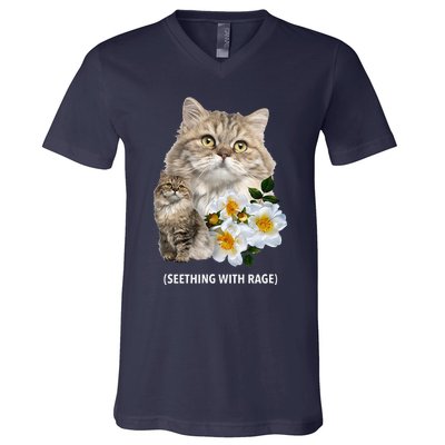 Funny Cat Seething With Rage Cute Sarcastic Kitty Feline Tee V-Neck T-Shirt