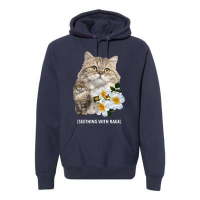 Funny Cat Seething With Rage Cute Sarcastic Kitty Feline Tee Premium Hoodie