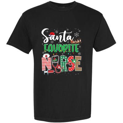 Funny Christmas Santa Favorite Nurse Reindeer Plaid Pajama Great Gift Garment-Dyed Heavyweight T-Shirt