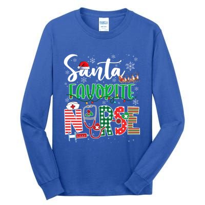 Funny Christmas Santa Favorite Nurse Reindeer Plaid Pajama Great Gift Tall Long Sleeve T-Shirt