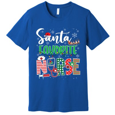 Funny Christmas Santa Favorite Nurse Reindeer Plaid Pajama Great Gift Premium T-Shirt