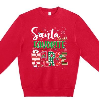 Funny Christmas Santa Favorite Nurse Reindeer Plaid Pajama Great Gift Premium Crewneck Sweatshirt