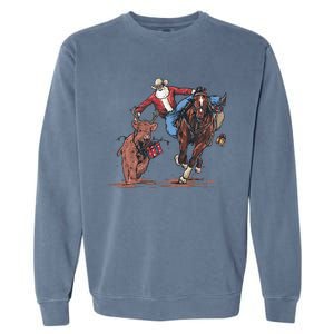 Funny Cowboy Santa Bulldogging Christmas Western Cowboy Xmas Gift Garment-Dyed Sweatshirt