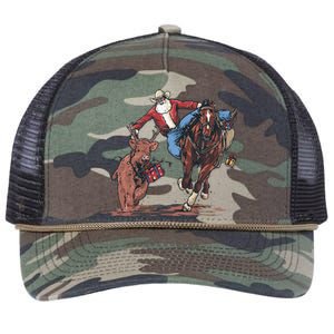 Funny Cowboy Santa Bulldogging Christmas Western Cowboy Xmas Gift Retro Rope Trucker Hat Cap