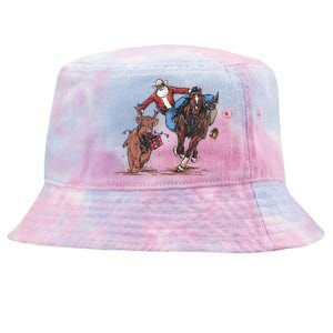 Funny Cowboy Santa Bulldogging Christmas Western Cowboy Xmas Gift Tie-Dyed Bucket Hat