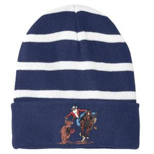 Funny Cowboy Santa Bulldogging Christmas Western Cowboy Xmas Gift Striped Beanie with Solid Band