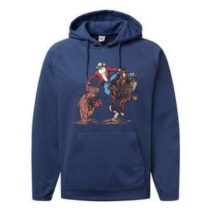 Funny Cowboy Santa Bulldogging Christmas Western Cowboy Xmas Gift Performance Fleece Hoodie