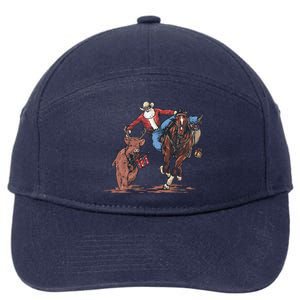 Funny Cowboy Santa Bulldogging Christmas Western Cowboy Xmas Gift 7-Panel Snapback Hat