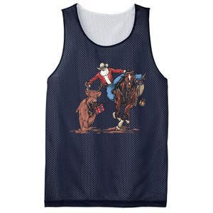 Funny Cowboy Santa Bulldogging Christmas Western Cowboy Xmas Gift Mesh Reversible Basketball Jersey Tank