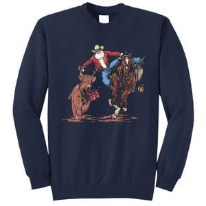 Funny Cowboy Santa Bulldogging Christmas Western Cowboy Xmas Gift Tall Sweatshirt