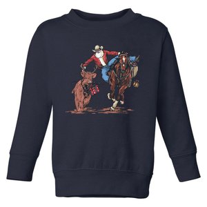 Funny Cowboy Santa Bulldogging Christmas Western Cowboy Xmas Gift Toddler Sweatshirt