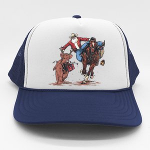 Funny Cowboy Santa Bulldogging Christmas Western Cowboy Xmas Gift Trucker Hat