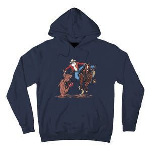 Funny Cowboy Santa Bulldogging Christmas Western Cowboy Xmas Gift Tall Hoodie