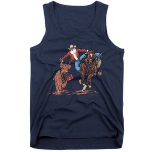 Funny Cowboy Santa Bulldogging Christmas Western Cowboy Xmas Gift Tank Top