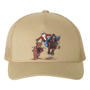 Funny Cowboy Santa Bulldogging Christmas Western Cowboy Xmas Gift Yupoong Adult 5-Panel Trucker Hat