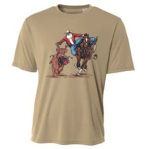 Funny Cowboy Santa Bulldogging Christmas Western Cowboy Xmas Gift Cooling Performance Crew T-Shirt