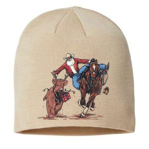 Funny Cowboy Santa Bulldogging Christmas Western Cowboy Xmas Gift Sustainable Beanie