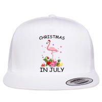 Flamingo Christmas Santa In July Flat Bill Trucker Hat