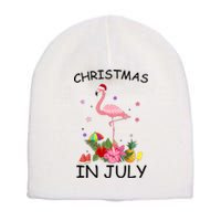 Flamingo Christmas Santa In July Short Acrylic Beanie