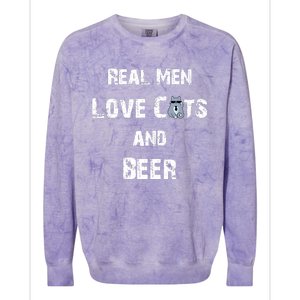 Funny Cat Shirt: Real Love Cats And Beer Gift Colorblast Crewneck Sweatshirt