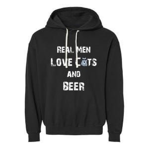 Funny Cat Shirt: Real Love Cats And Beer Gift Garment-Dyed Fleece Hoodie