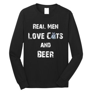 Funny Cat Shirt: Real Love Cats And Beer Gift Long Sleeve Shirt