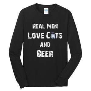 Funny Cat Shirt: Real Love Cats And Beer Gift Tall Long Sleeve T-Shirt