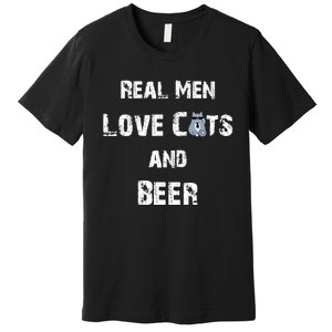 Funny Cat Shirt: Real Love Cats And Beer Gift Premium T-Shirt