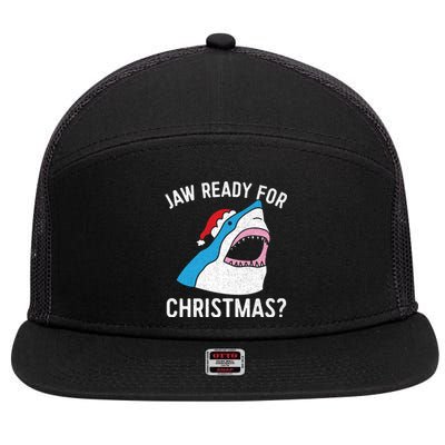 Funny Christmas Shark Meaningful Gift Jaw Ready Santa Gift 7 Panel Mesh Trucker Snapback Hat