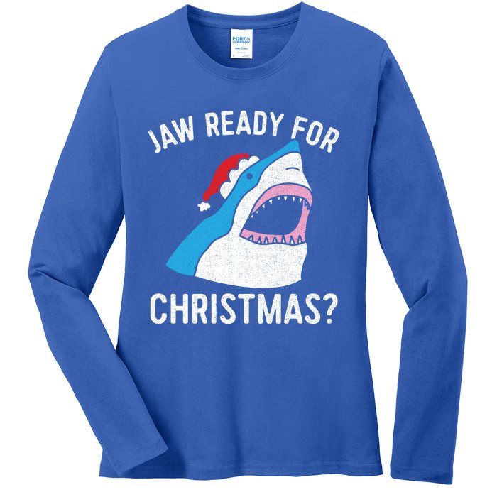 Funny Christmas Shark Meaningful Gift Jaw Ready Santa Gift Ladies Long Sleeve Shirt