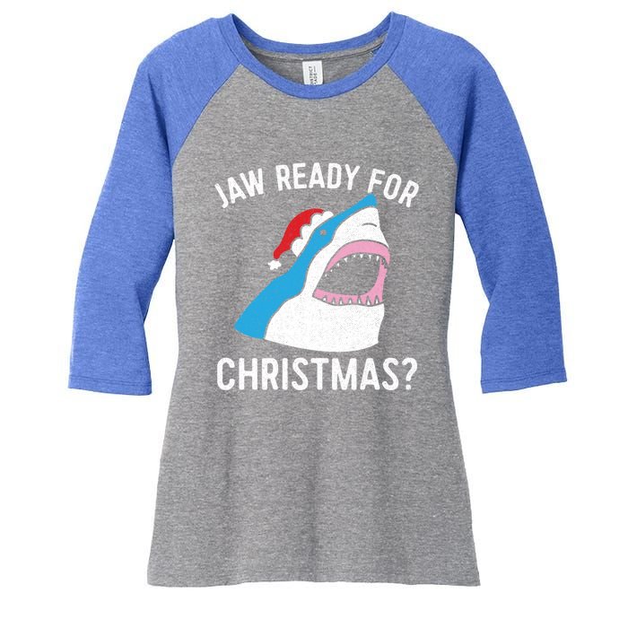 Funny Christmas Shark Meaningful Gift Jaw Ready Santa Gift Women's Tri-Blend 3/4-Sleeve Raglan Shirt