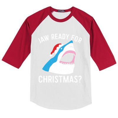 Funny Christmas Shark Meaningful Gift Jaw Ready Santa Gift Kids Colorblock Raglan Jersey