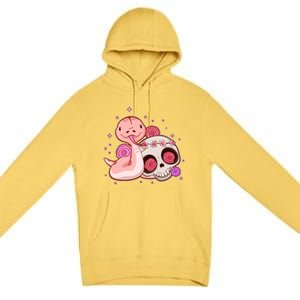 Funny Cute Snake and Flower Skull Premium Pullover Hoodie