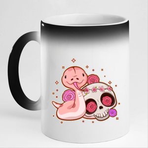 Funny Cute Snake and Flower Skull 11oz Black Color Changing Mug