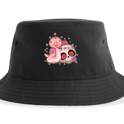 Funny Cute Snake and Flower Skull Sustainable Bucket Hat
