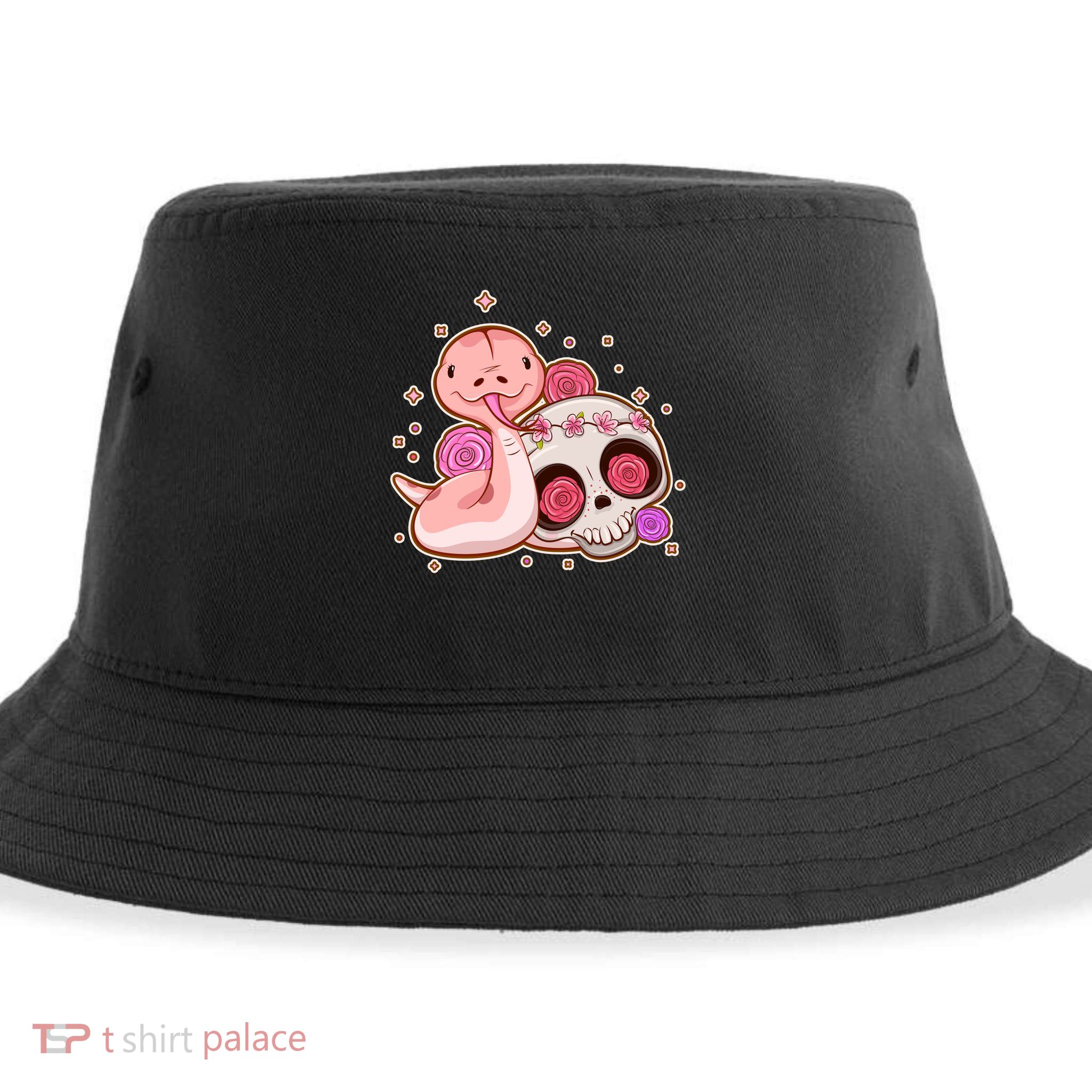 Funny Cute Snake and Flower Skull Sustainable Bucket Hat
