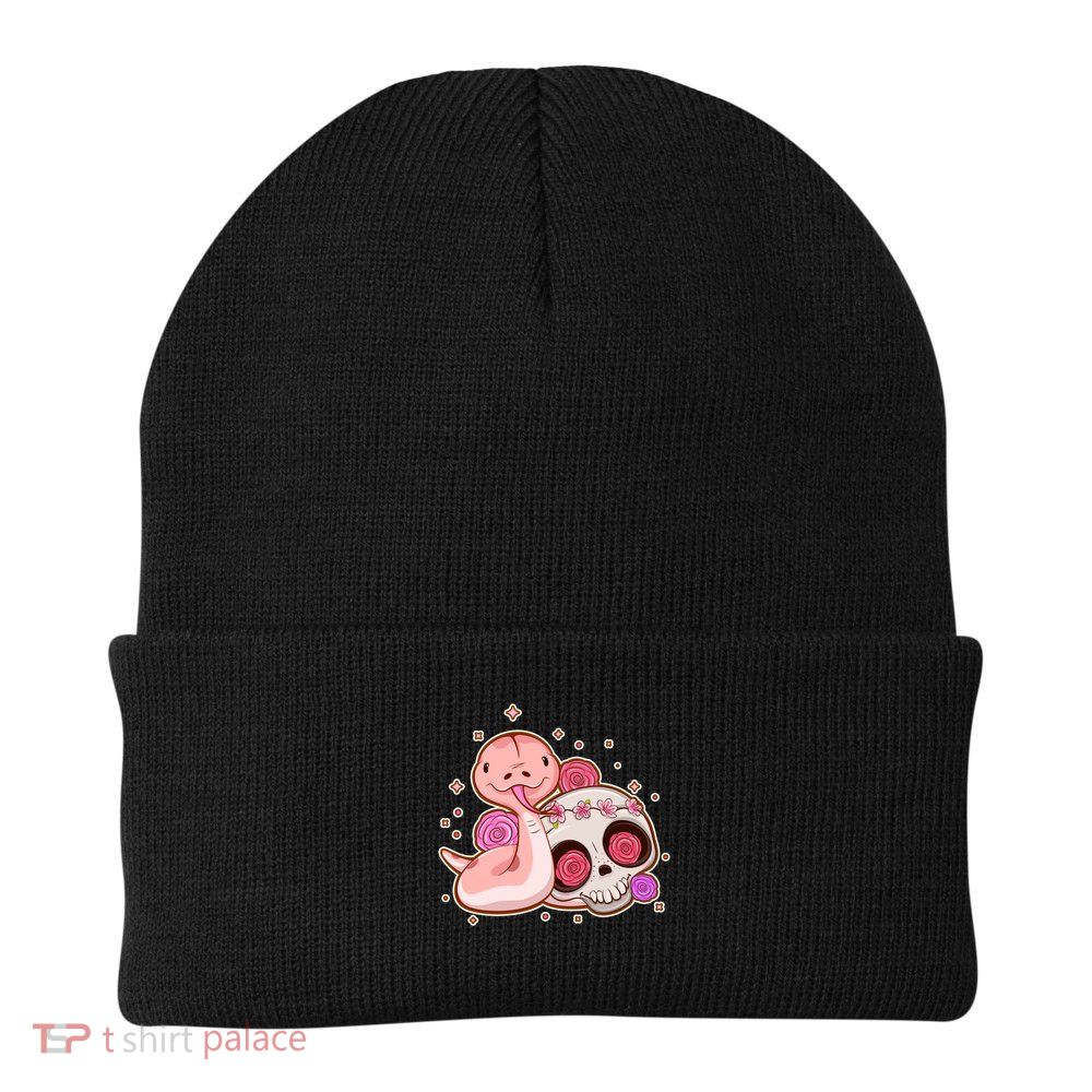 Funny Cute Snake and Flower Skull Knit Cap Winter Beanie