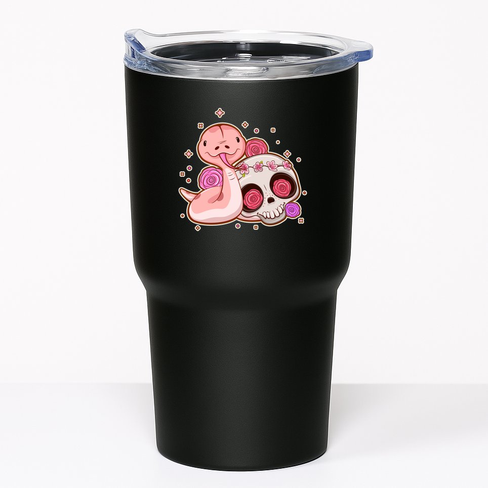 Funny Cute Snake and Flower Skull Tumbler