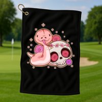 Funny Cute Snake and Flower Skull Golf Towel