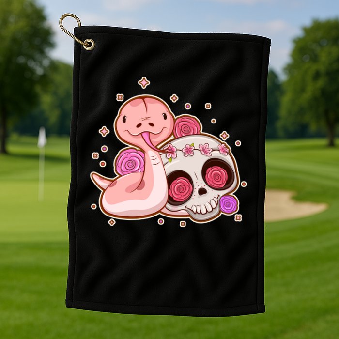 Funny Cute Snake and Flower Skull Golf Towel