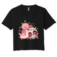 Funny Cute Snake and Flower Skull Women's Crop Top Tee