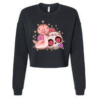 Funny Cute Snake and Flower Skull Cropped Pullover Crew