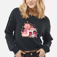 Funny Cute Snake and Flower Skull Cropped Pullover Crew