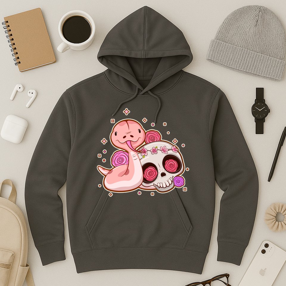 Funny Cute Snake and Flower Skull Hoodie