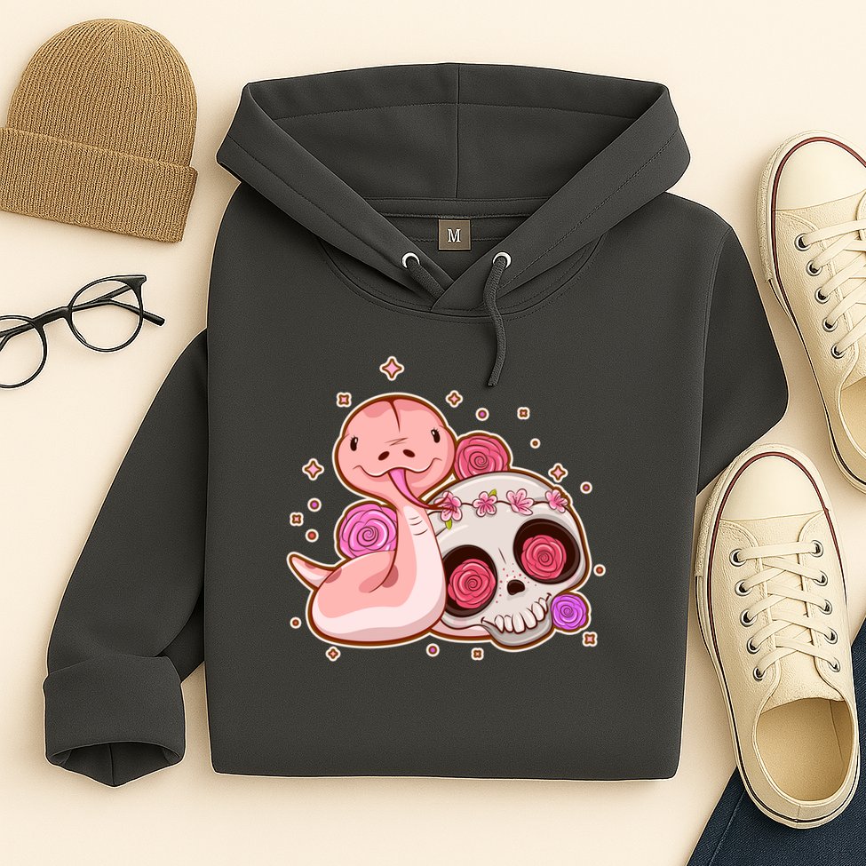 Funny Cute Snake and Flower Skull Hoodie